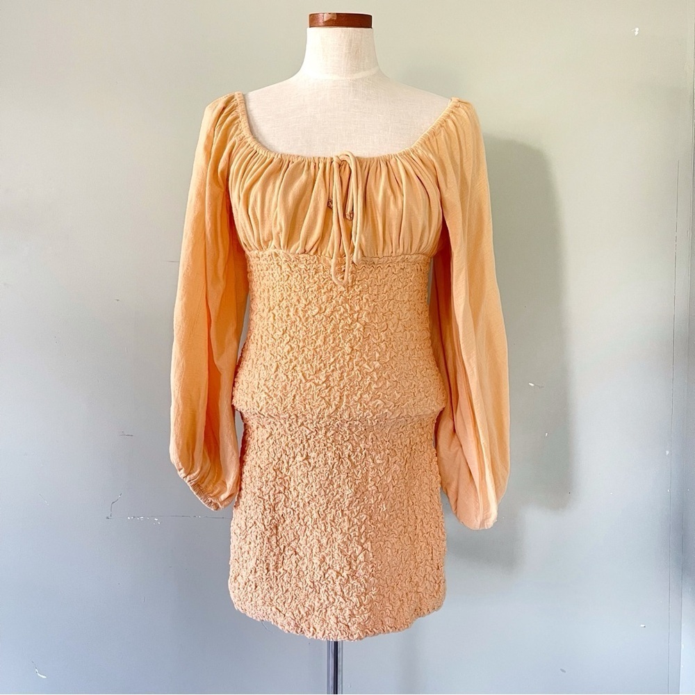 Free People Sherbet Balloon Drop smocked mini dress size Large NWOT